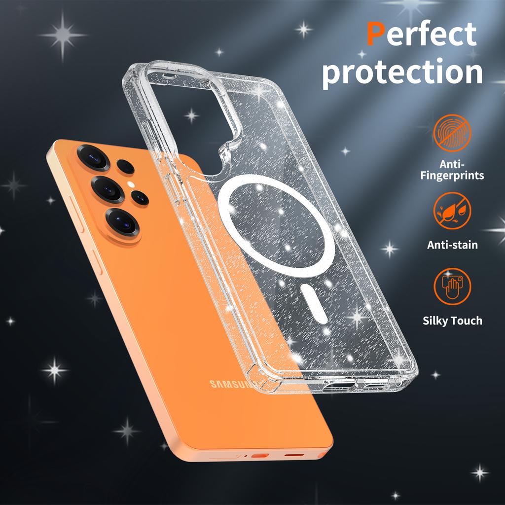 Cute Glitter Clear Case for Magsafe Mag Safe Samsung S26 Plus S25 Edge S24 Ultra S23 Transparent Anti Yellowing Shockproof Phone Cover Accessories