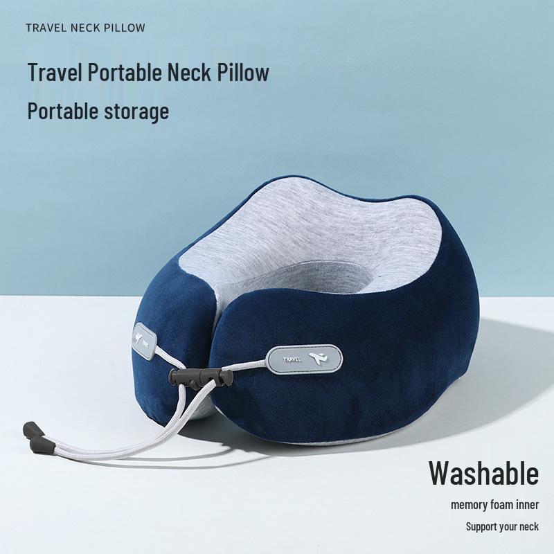 U-Shaped Memory Foam Travel Neck Pillow - Foldable Support for Airplane, Office Nap, with Customizable Logo Option