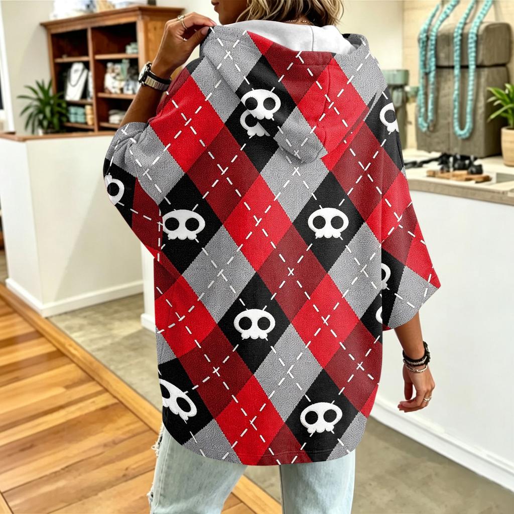 Women's Halloween Print Hooded Sweatshirt Casual Loose Fit Pullover Top