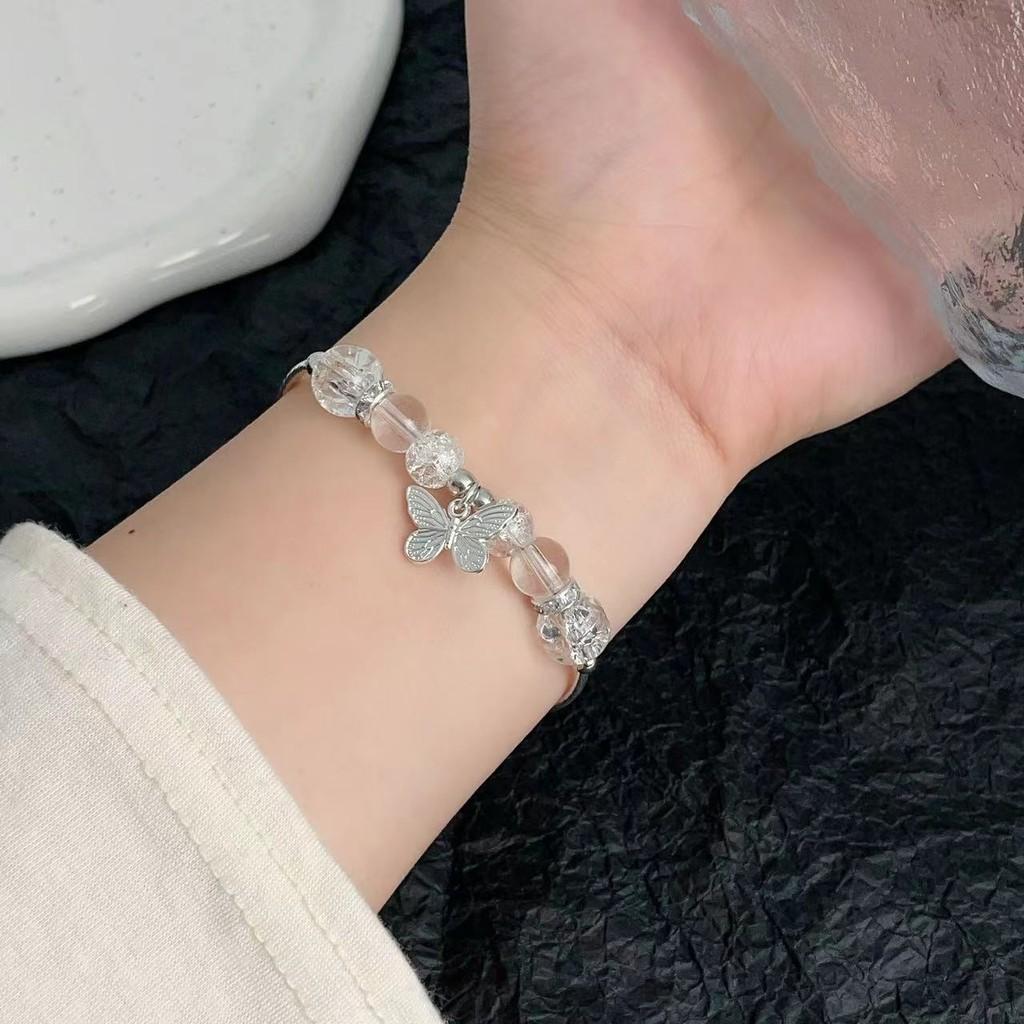 Sophisticated Silver Butterfly Bracelet Elegant Glass Beads Chinese Tradition