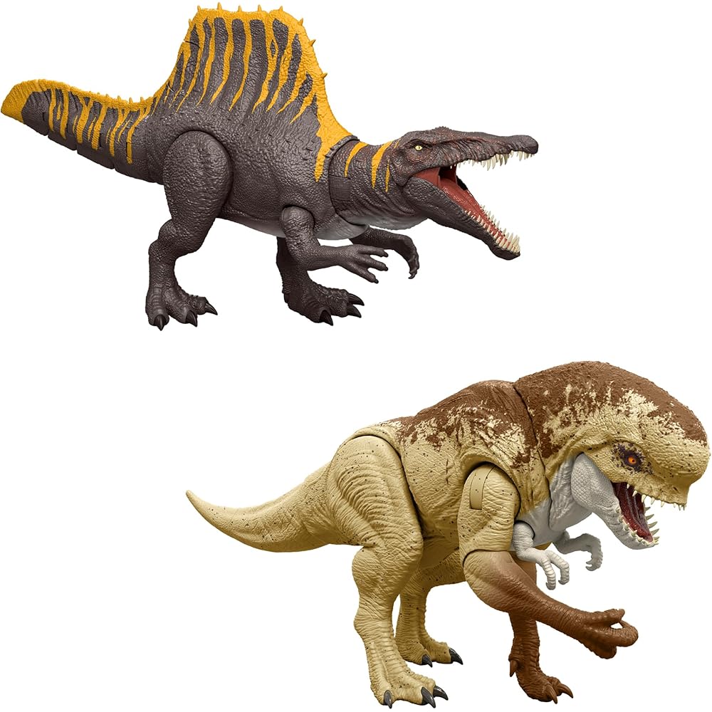 

Mattel Jurassic World Roaring Spinosaurus and Roaring Distortasaurus Action Figures Set for Kids Ages 4 and Up