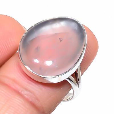 Φυσικός Ροζ Χαλαζίας Πολύτιμος Λίθος Χειροποίητο 925 Ασήμι Στερλίνα Κοσμήματα Δαχτυλίδι S.9 y7M74