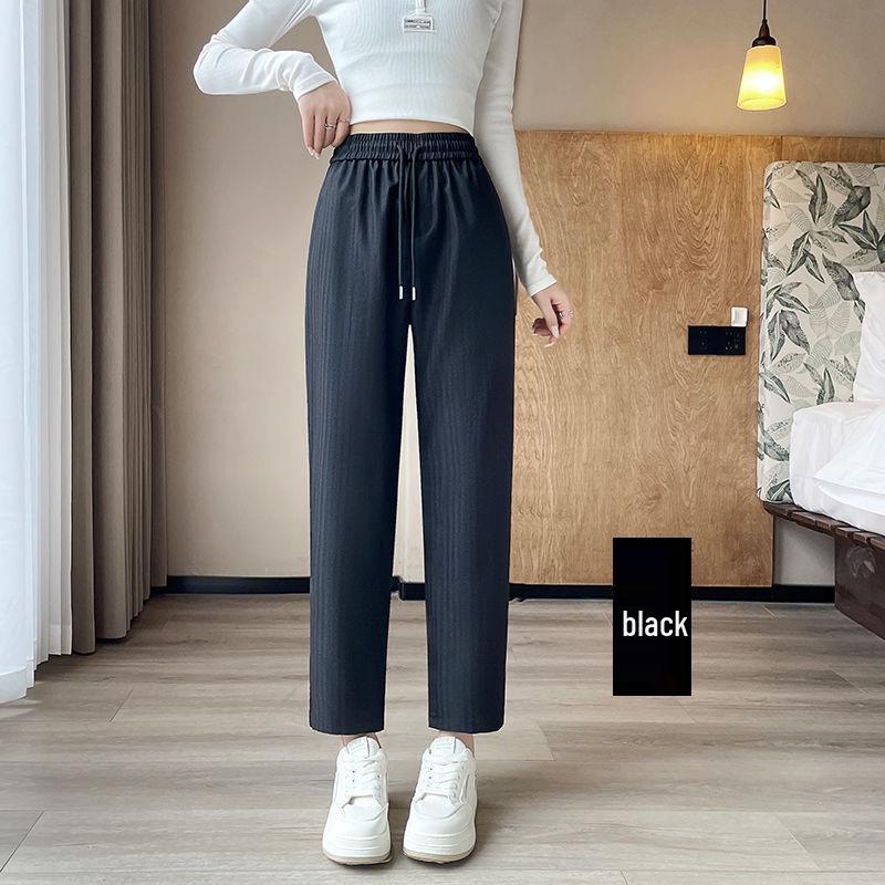 

Women s Summer Ice Silk High-Waisted Loose Slimming Nine-Point Pants 3XL чёрный