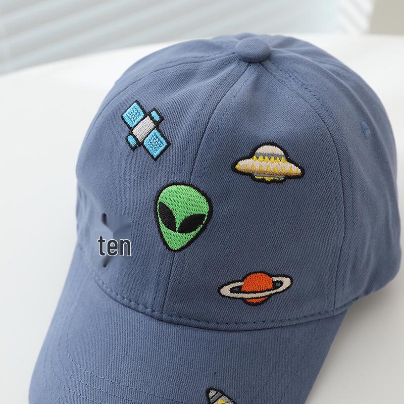 Children's Alien Embroidery Duckbill Cap - Spring/Autumn Korean Cartoon Style Hat for Boys and Girls