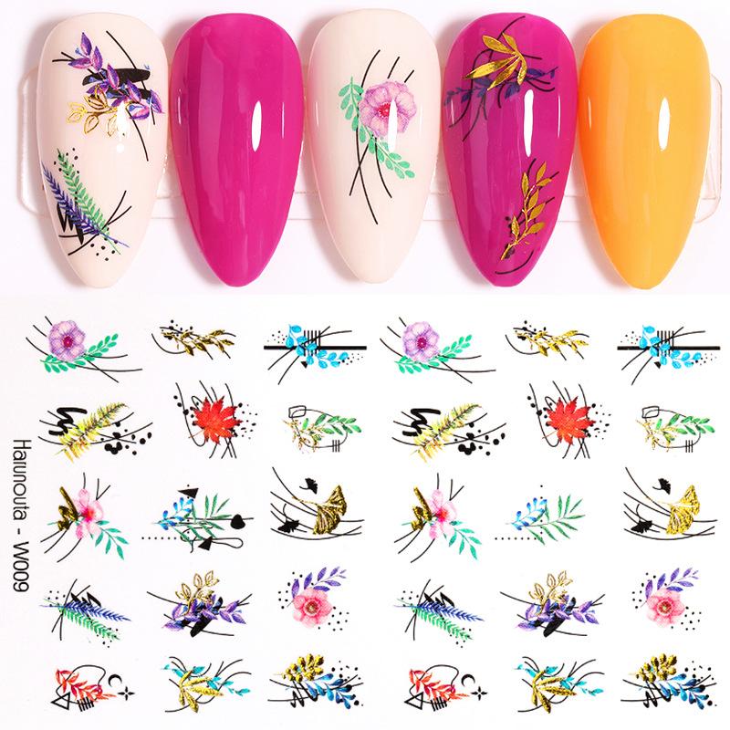 1pc 3D Nail Stickers Spring Summer Natural Flower Leaves Simulation Dried Flower Dragonfly Nail Applique Water Slides Decoration