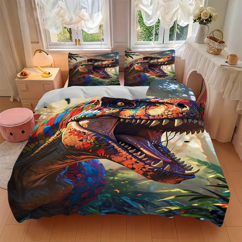 3pcs Bedding Set Dino Jungle Includes 1 Comforter + 2 Pillowcases, Without Pillow Inserts, Soft Comfortable, Lightweight Breathable, Printed