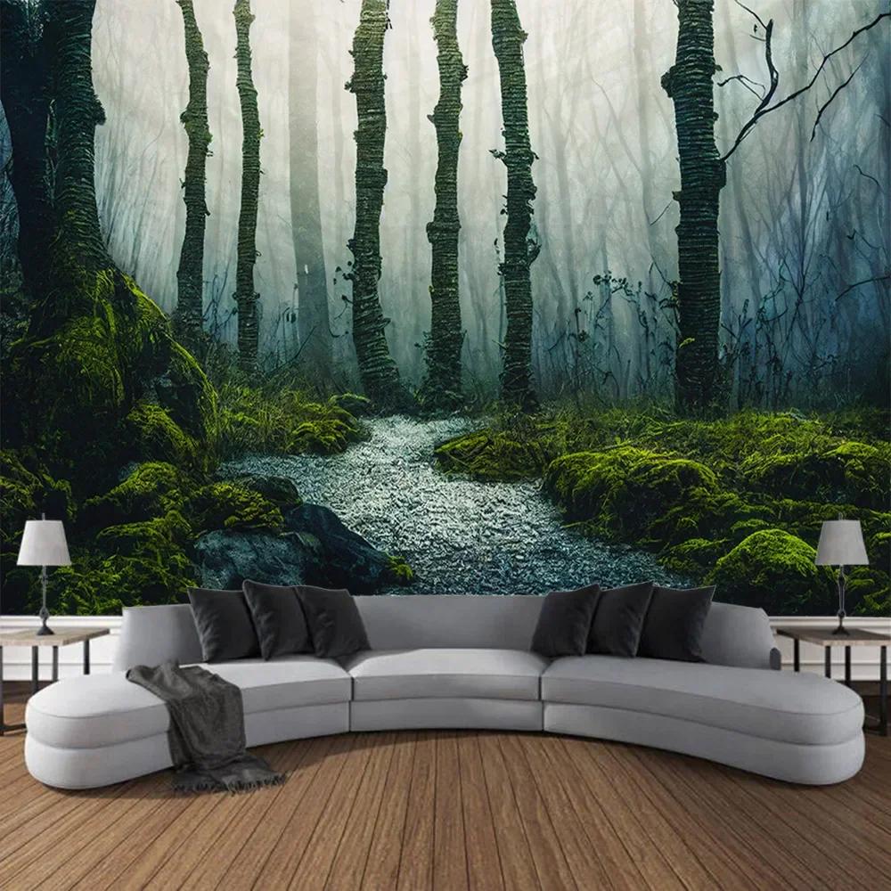 Mystischer Wald Wandteppich Tropischer Regenwald Landschaft Wandbehang Tuch Böhmischer Stil Wandmalerei Wohnzimmer Schlafzimmer Dekoration