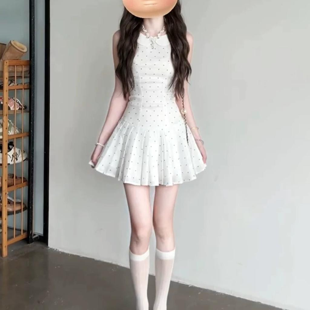 White sleeveless polka dot dress for children in early summer 2026 new French stunning huge good-looking small skirt