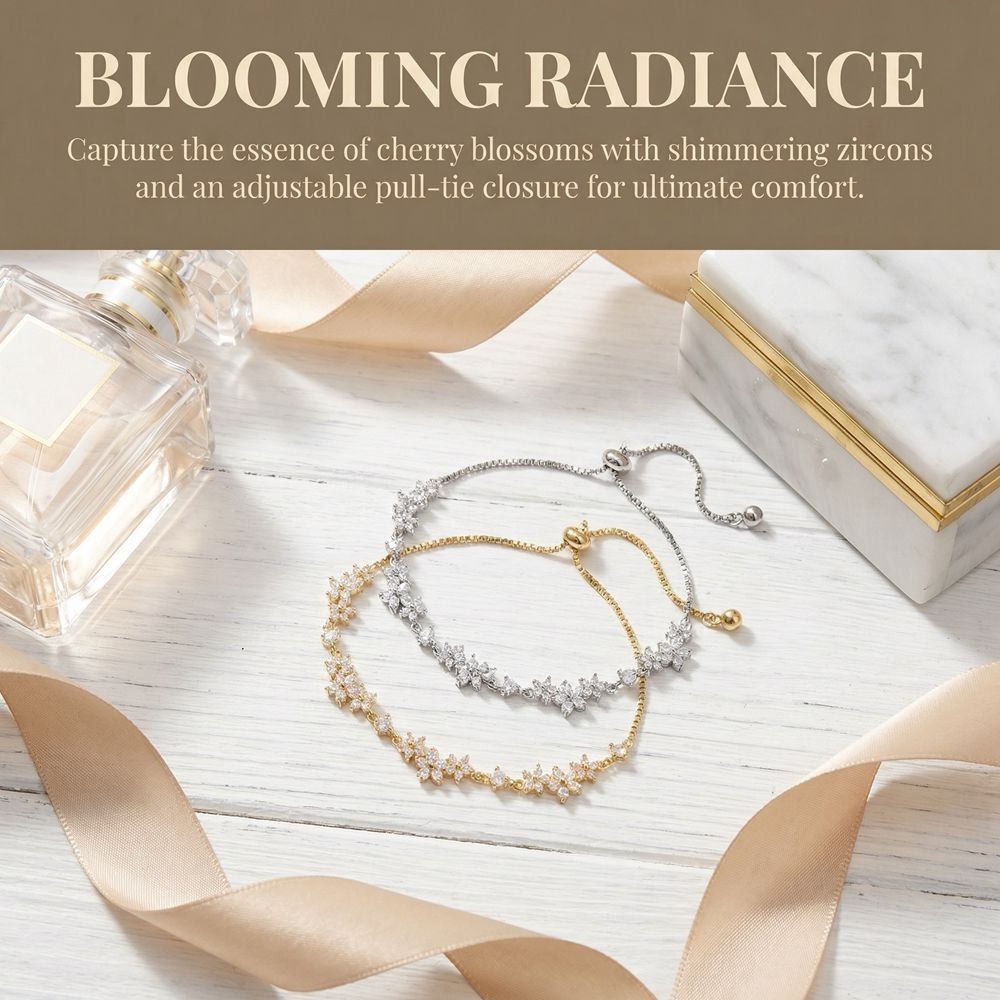 Elegant Pull Flower Bracelet Shiny Hand Chain Floral Adjustable Zircon Bracelet Hand Accessories