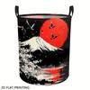 1pc Cranes Printed Foldable Laundry Basket with Handle Themed Round Storage Hamper, Fabric Suitable for Bedroom, Bathroom, Dorm, Car, Home Organizer, 