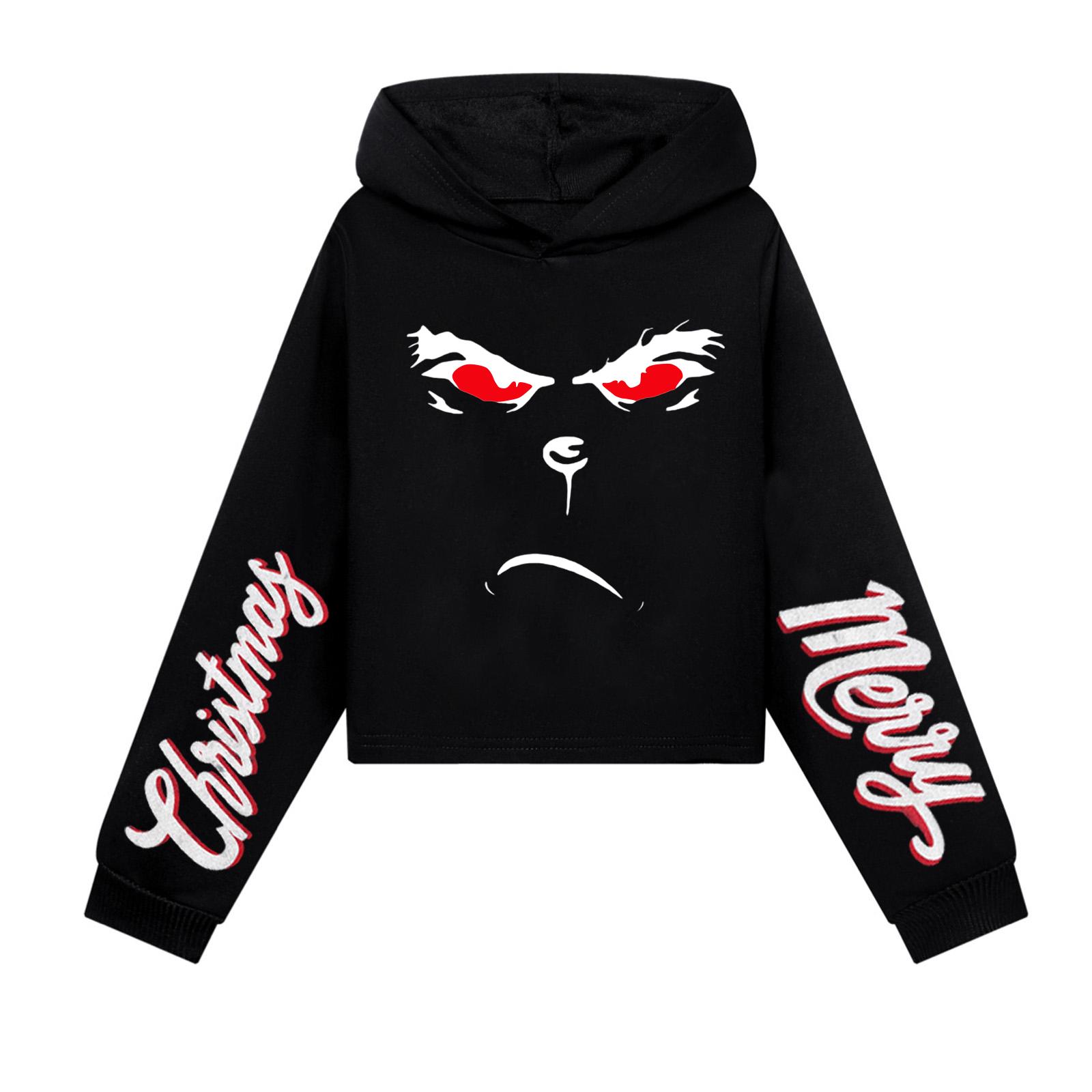 

Детская повседневная модная толстовка с капюшоном и длинными рукавами с рождественским принтом (Без шнурка) 110 чёрный