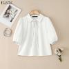 ZANZEA Women Casual Turn Down Collar Summer Short Sleeve Blouse