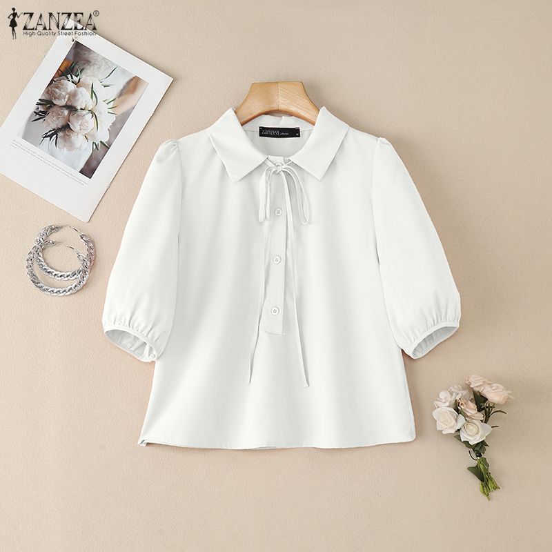 ZANZEA Women Casual Turn Down Collar Summer Short Sleeve Blouse