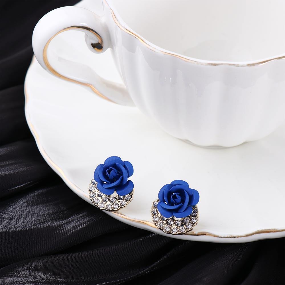 Rose Flower Crystal Zircon Women Stud Earrings Ear Jewelry Drop Earrings Korean Dangle Earrings