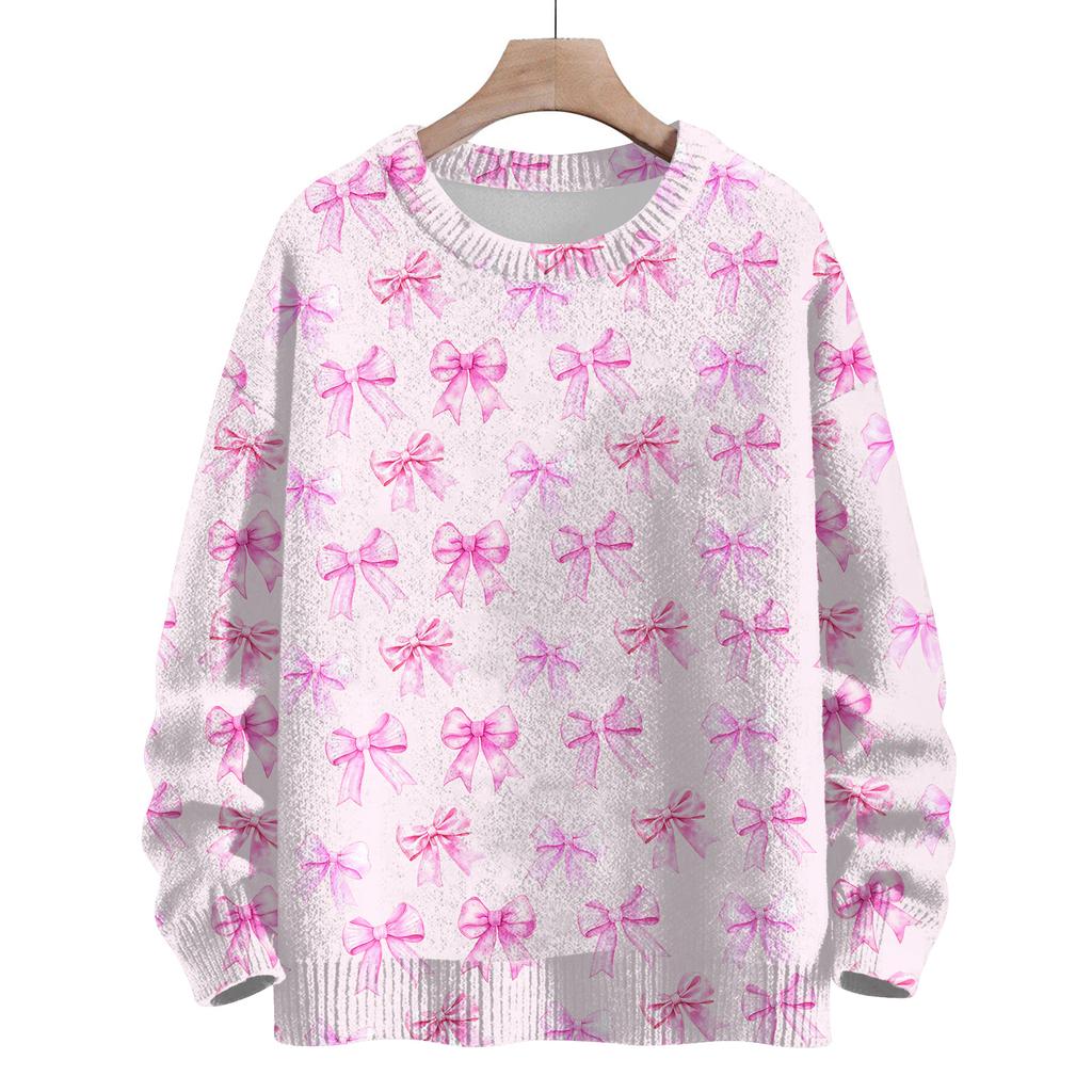 Women's Casual Long Sleeve Bow Woolen Sweatshirt Fall  Vacation Long Sleeve Pullover