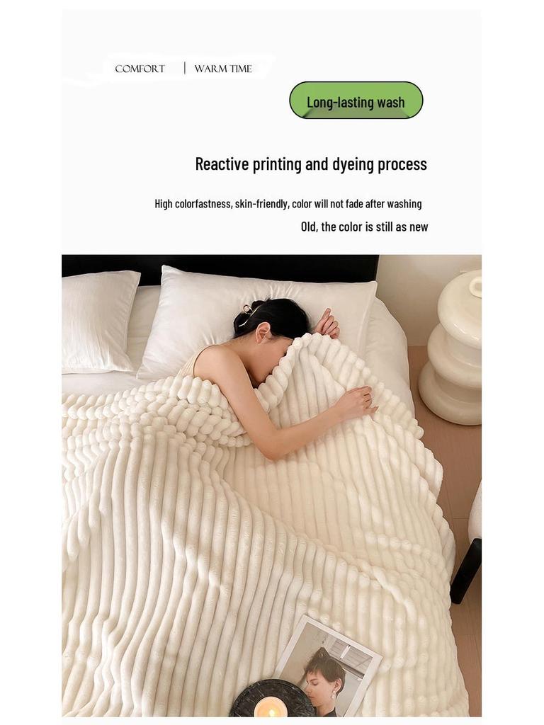 Luxurious Thickened Rabbit Plush Fleece Blanket - Warm, Lightweight, Ideal for Naps and Air Conditioning