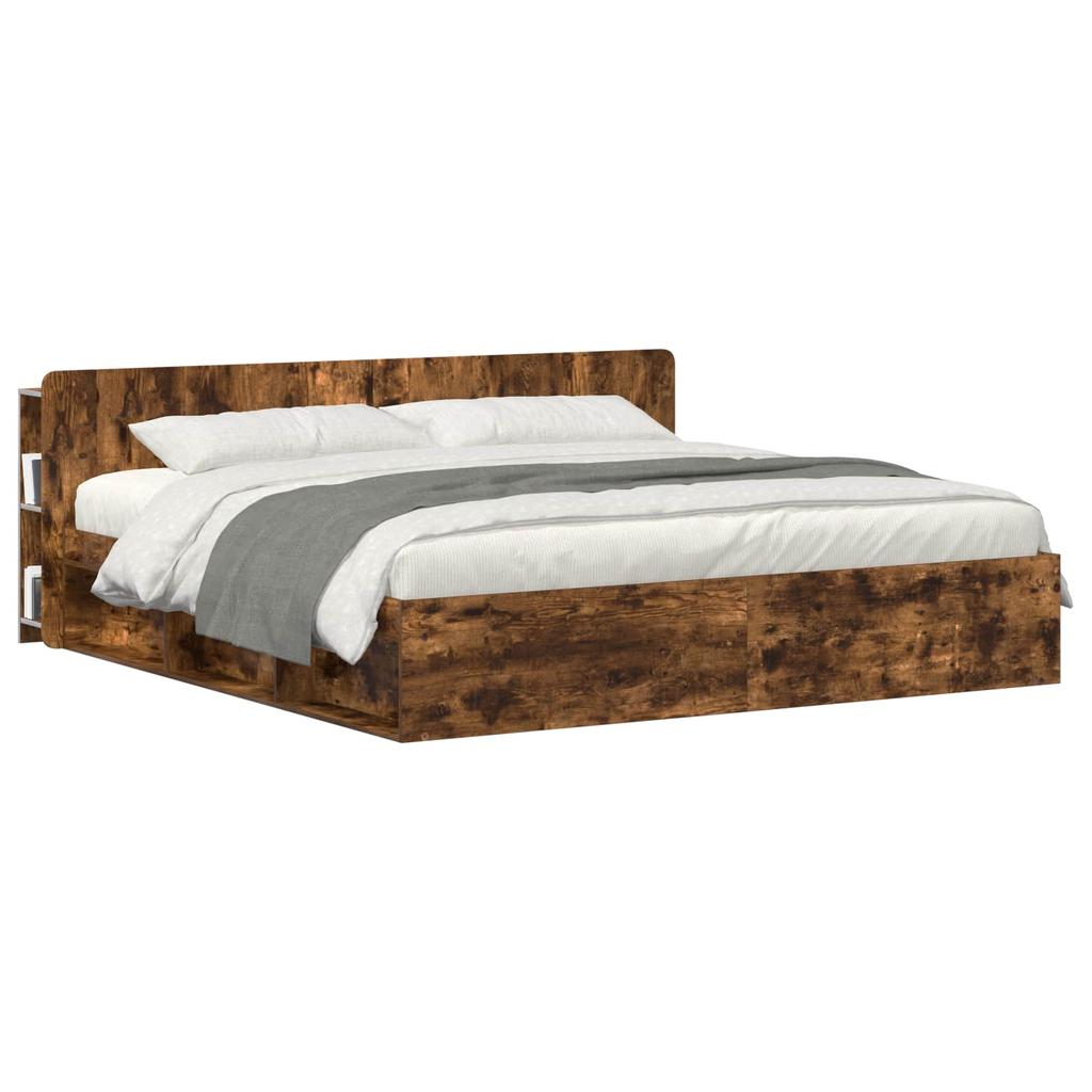 Headboard Cabinet with Storage Smoked Oak Wood Based Material