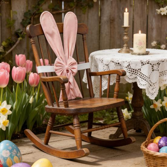 Rabbit Ear Chair Cover Pink Easter Bunny Ear Chair Back Cover Removable Stretch Slipcovers for Spring Birthday Dinning Table Restaurant Party Decor