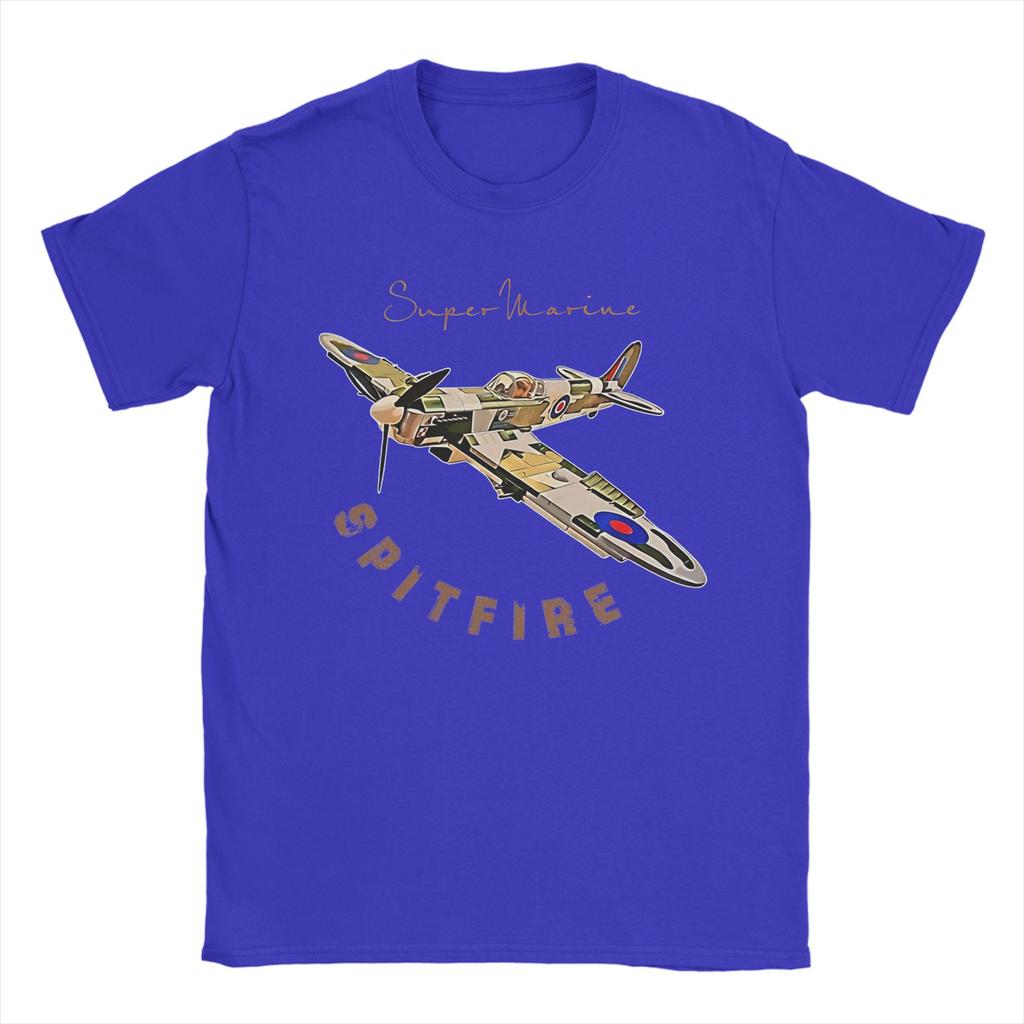Spitfire Supermarine RAF Jagdflugzeug Baumwoll-T-Shirts Freizeit-T-Shirt für Herren Sommer Ästhetisch Bedruckte Kurzarm-Oberteile