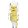 New European and American women's clothing sexy tube top pleated hollow lotus leaf edge hip wrap dress