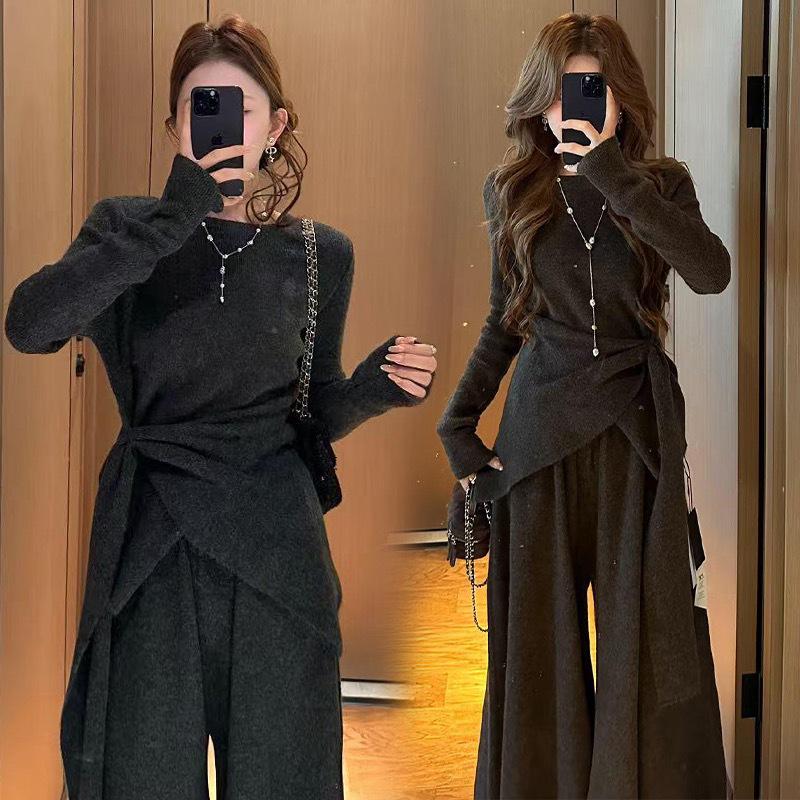 

2025 Autumn/Winter Korean Style Maternity Sweater and Wide-Leg Pants Set Medium темно-сірий