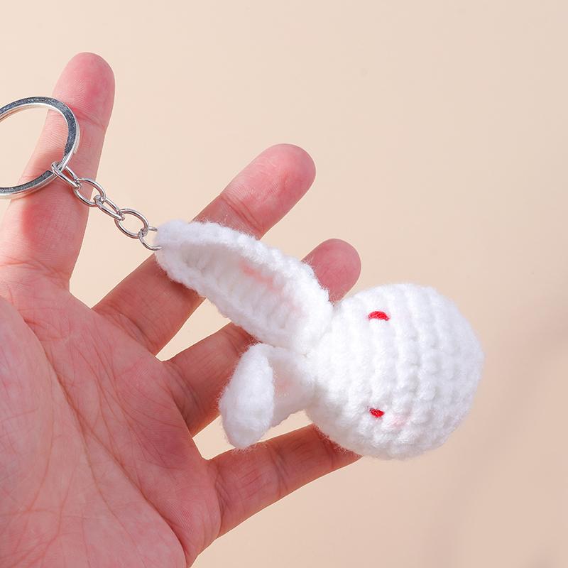 Cute Handmade Knitted Animal Keychain for Women Girls Crocheted Pig Dog Keyring Car Key Holder Handbag Pendants DIY Jewelry Gift