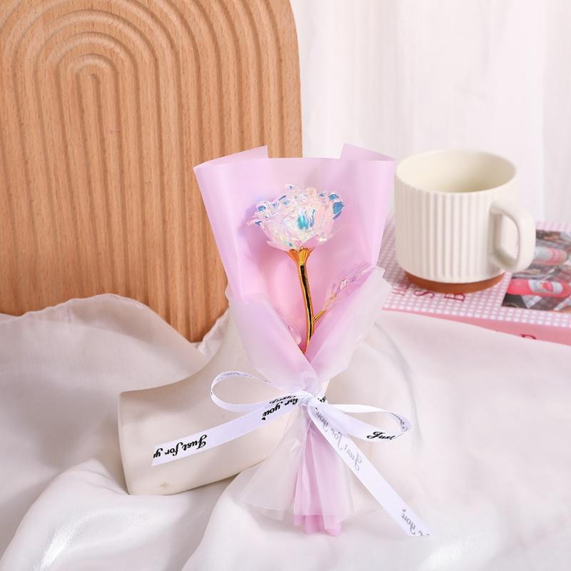 Kreatywny Złoty Kwiat z Folii Mały Kwiat Symulacyjny Pojedynczy Wieczny Kwiat Prezent na Imprezę Walentynki dla Urodzin Dziewczyny