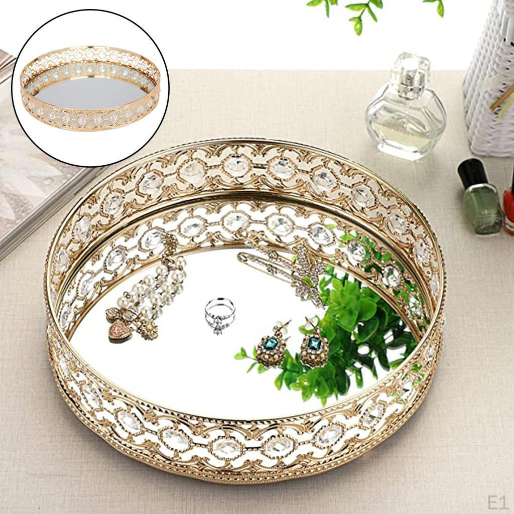 Buy Mirrored Crystal Vanity Makeup Tray Jewelry Organizer Decorative