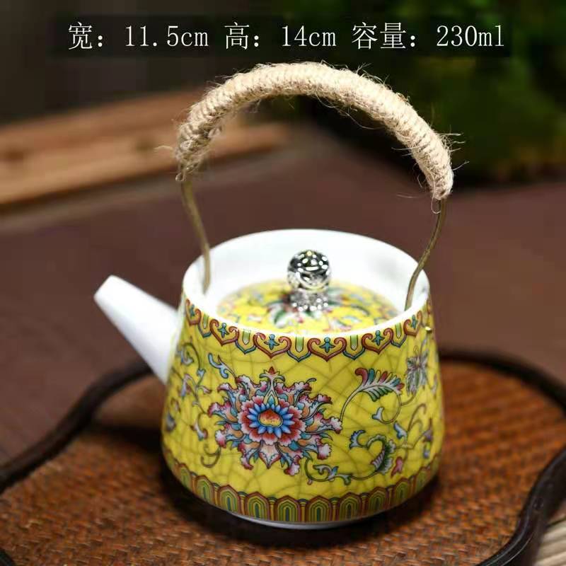 Large Ceramic Teapot Set with Hand Painted Flowers Home Tea Brewing Kungfu Tea Kit with Handle