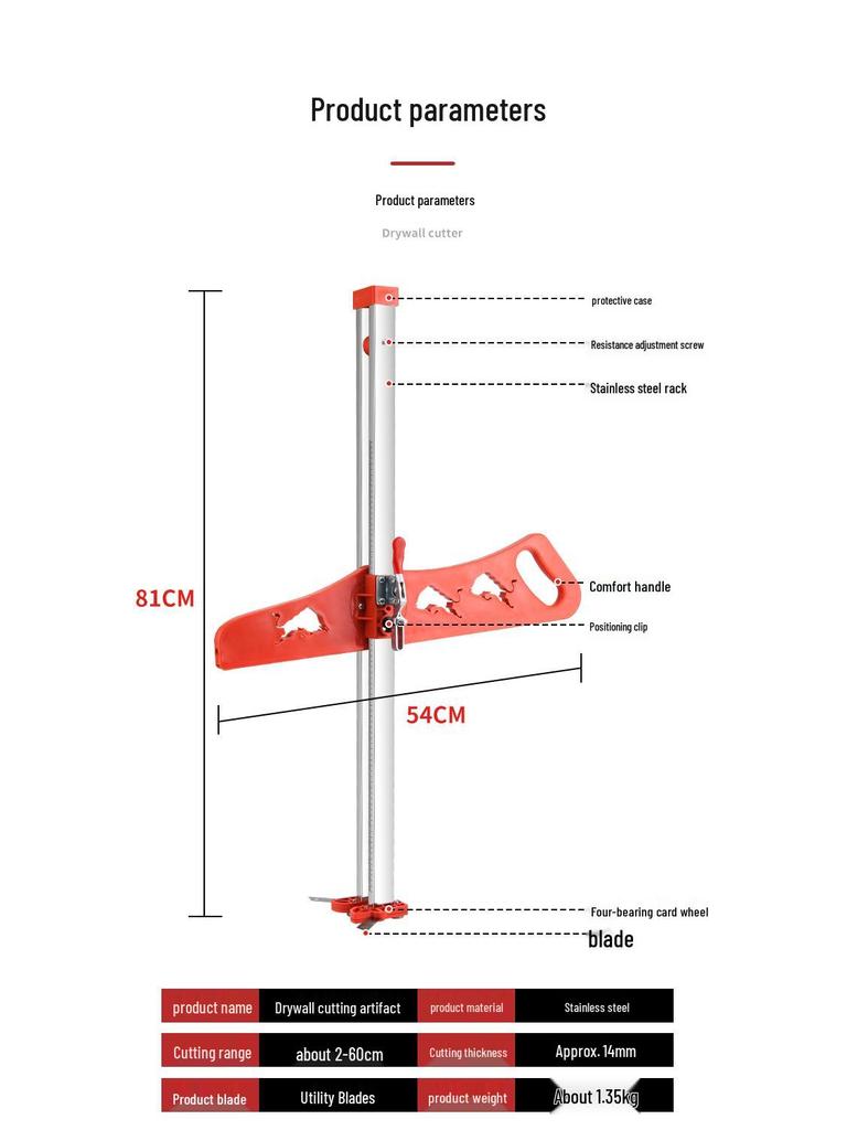 Multi-Functional Gypsum Board Cutter with Folding Handle and Dust-Free Stainless Steel Blade