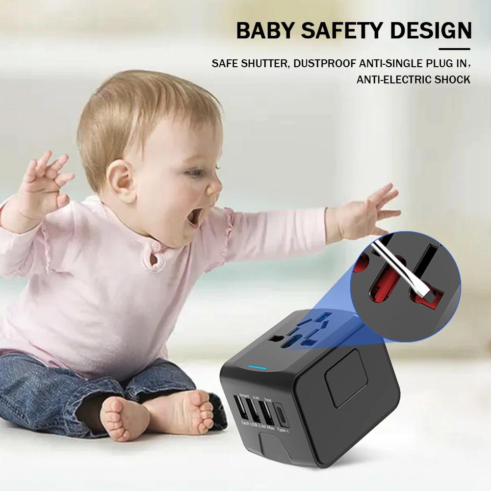 Universal Travel Adapter 100V-250V AC AC Power Plug Adapter 3 USB and 1 Type C Ports for for USA EU UK AU Cell Phone Laptop