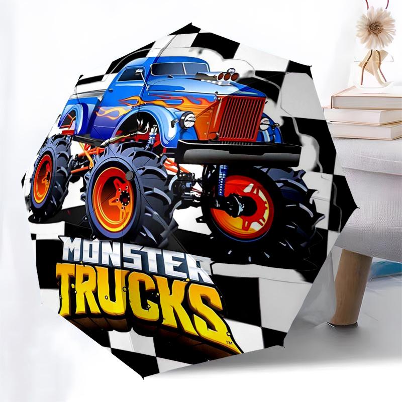 Monster Truck Themen-Reiseregenschirm mit 8 Speichen, Automatisches Öffnen und Schließen, Tragbares faltbares Design, Kompakter und stilvoller Schirm geeignet für