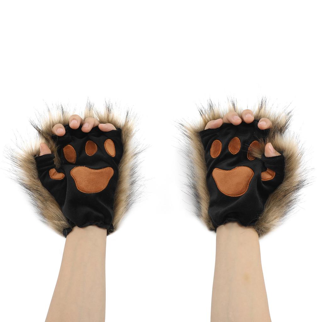 Rukavice s vlčí tlapou Faux Fur Kočičí bezprsté palčáky Zimní teplé Cosplay Halloweenské maškarní party Kostýmní doplňky