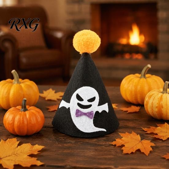 Ghost Pet Costume Halloween Pointed Hat, Cute Witch Pumpkin Cat Pom-pom Lightweight Hat for Cats And Small Dogs Holiday Party Accessory