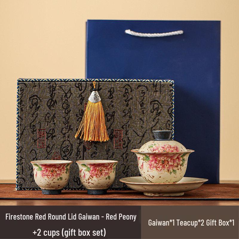 DARUNYAO Blue and White Flint Red San Cai Gaiwan Tea Set