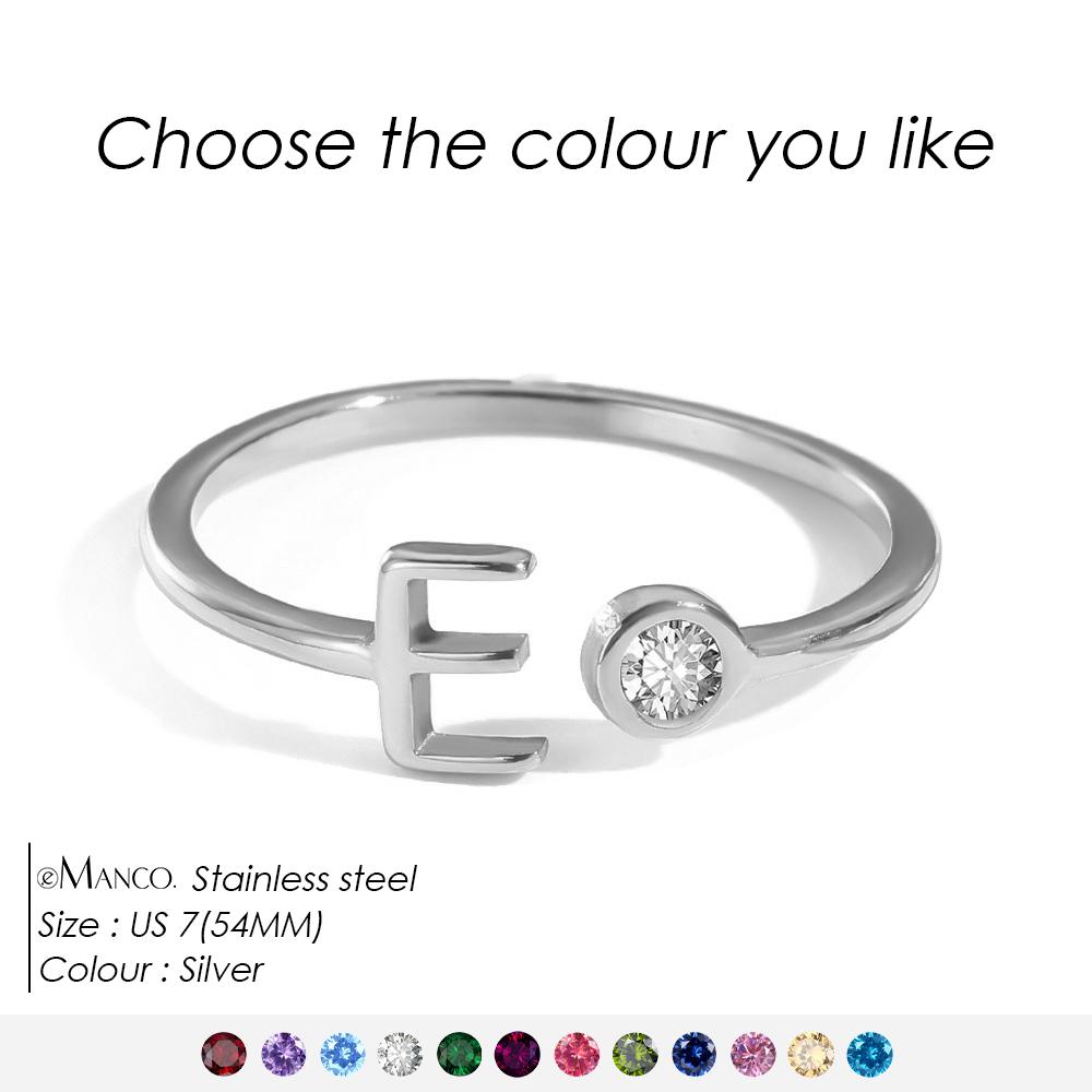 EMANCO Birthstone Initial Custom Ring Open End Ring Stainless Steel Name Custom Jewelry Women's Ring