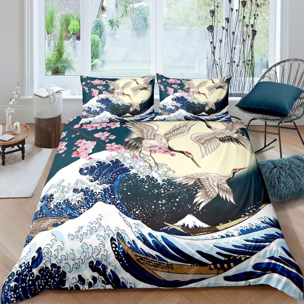 Crane Duvet Cover Set For Kids Boys Girls Quilt Covers Queen Lightweight Down Bedroom Decor 2 Pillowcases 1 Duvet Cover No Quilt