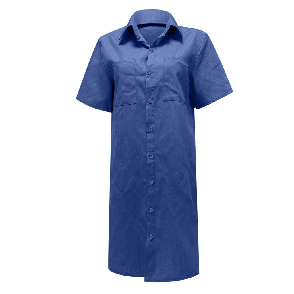 Women's Fashion Short Sleeve Pocket Color Casual Denim Dress