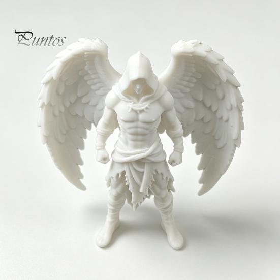 White Textured Sculpture 3D Printed Dark Angel Statue, Gothic Hooded Figurine, Detailed Fine Muscle Line Winged Desk Decor for Home Office,