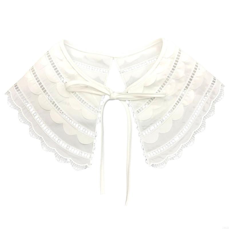 Perfect Match 28Gd Detachable Half Shirt False Fake Collar Embroidery Neck Ruff Shawl Dickey Mini Cape Lace-Up Ribbon Necklace Short Capelet
