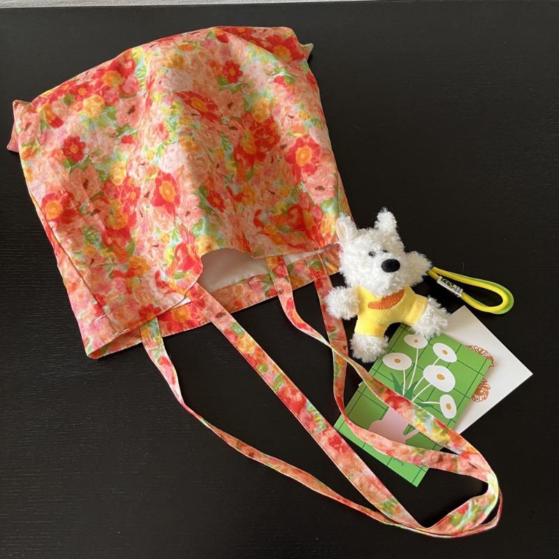 

Spring new floral bag romantic spring cloth bag versatile Japanese thin shoulder bag oblique span bag student women s bag without puppy pendant