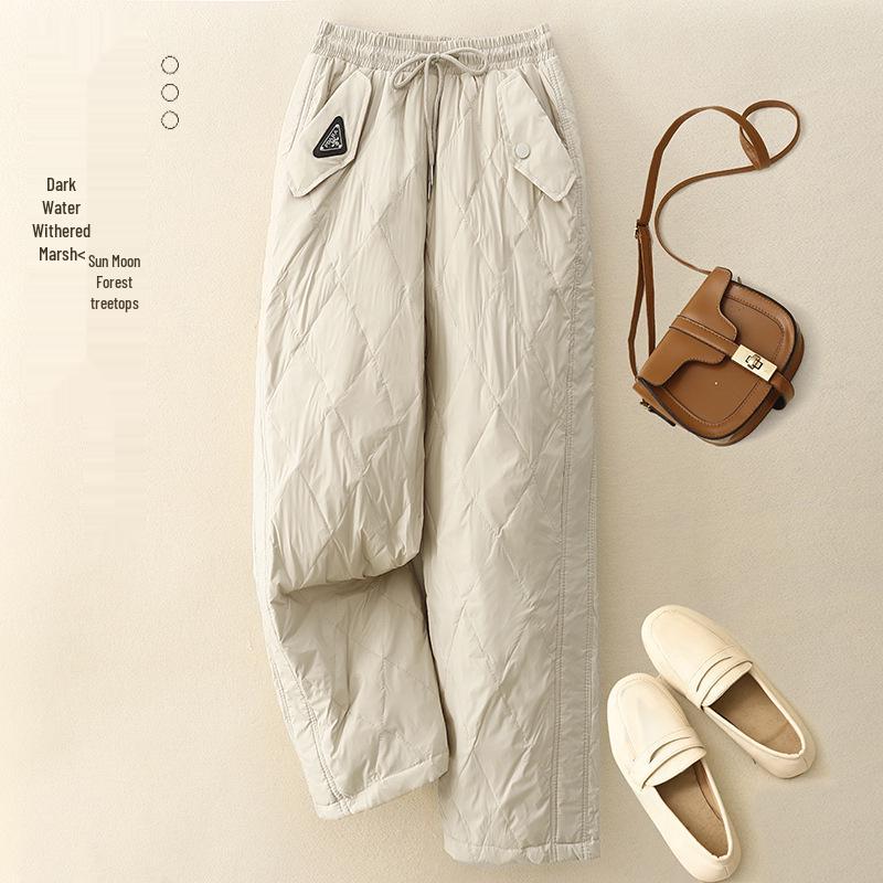 

Xin Xing Women s 2024 Winter Argyle Cotton Pants: Fashionable, Warm, Loose Straight-Leg, Versatile Casual Wear XL: 126-142 cm абрикосовий