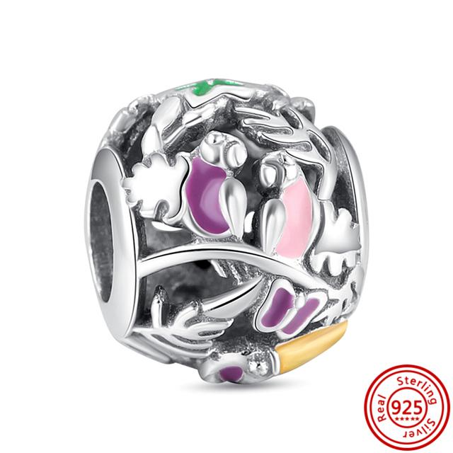 925 Prata Flamingo Pavão Coruja Pinguim Pássaros Desenhos Animados Moda Talão Encantos Pulseira Mulheres Jóias DIY