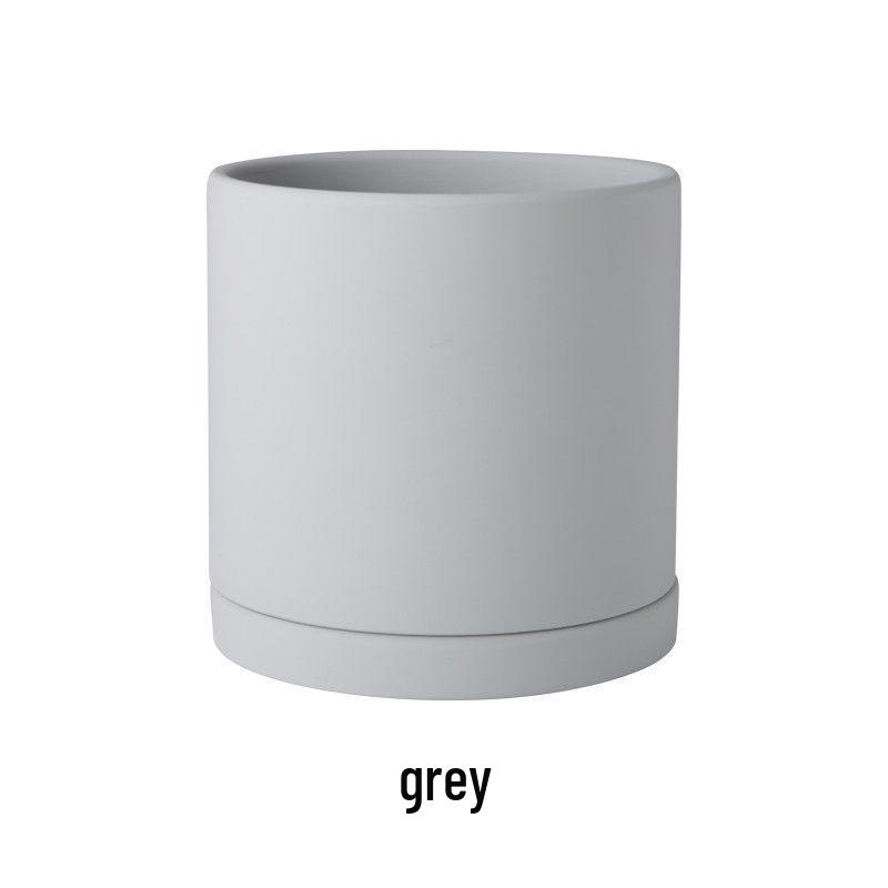 Morandi Colorful Ceramic Cylinder Flower Pots with Saucers for Indoor/Outdoor Plants