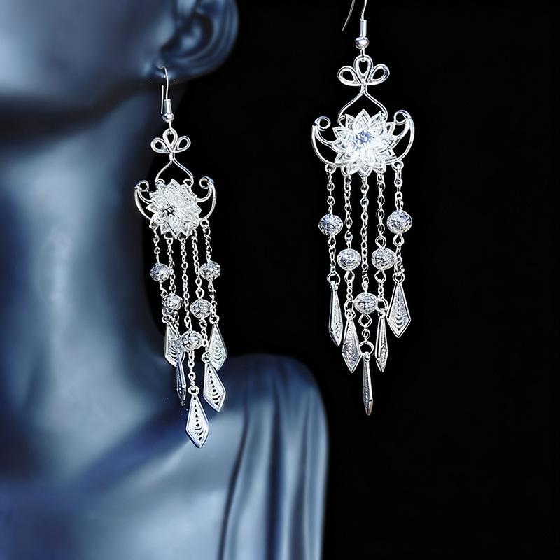 Ethnic style earrings Alloy silver-plated Miao ethnic minority Dong Yi earrings Earrings