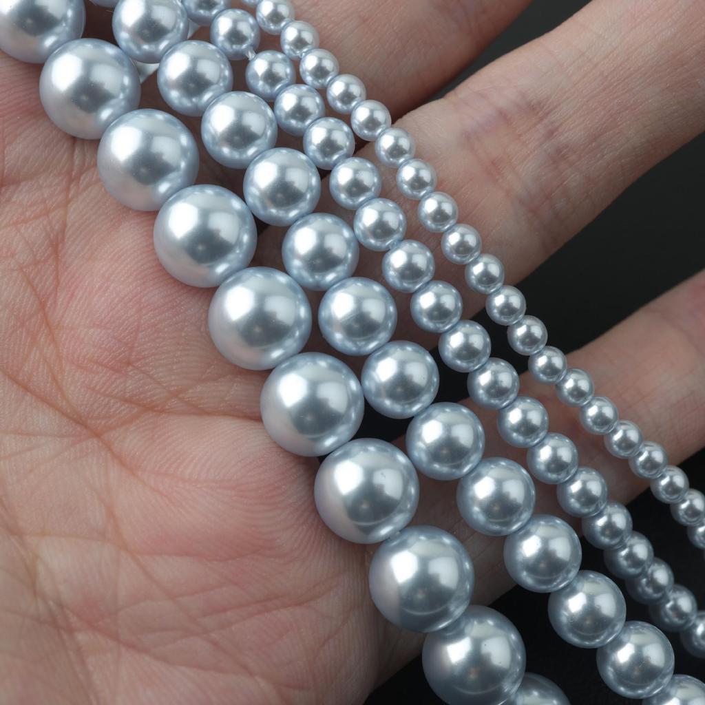 Shi Jia Ice Blue Glass Pearl Beads: Round Shell for DIY Jewelry and Bracelets
