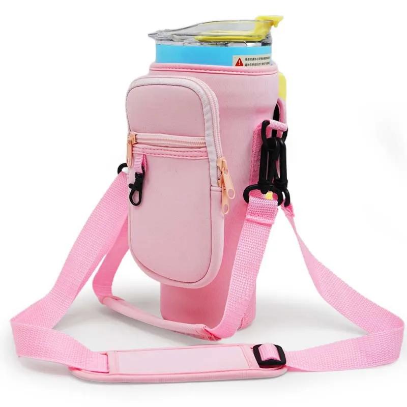 40oz Neoprene Water Bottle Carrier Bag for Stanley Quencher Cup Sleeve with Adjustable Shoulder Strap Water Bottle Holder Pouch