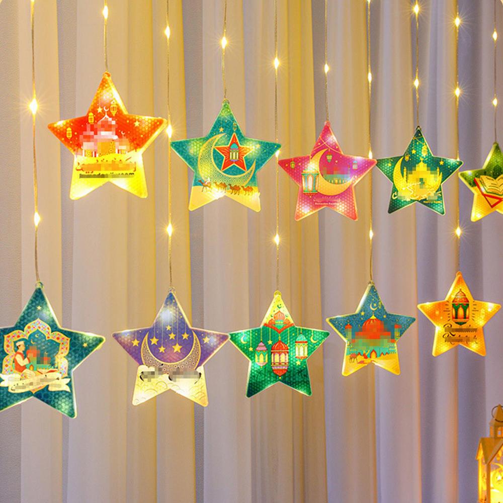 Eid Decorative Lights Holiday Stars Moon LED Lights Ornament Eid Decorations Pendant Battery Operated Ambient Lighting Party