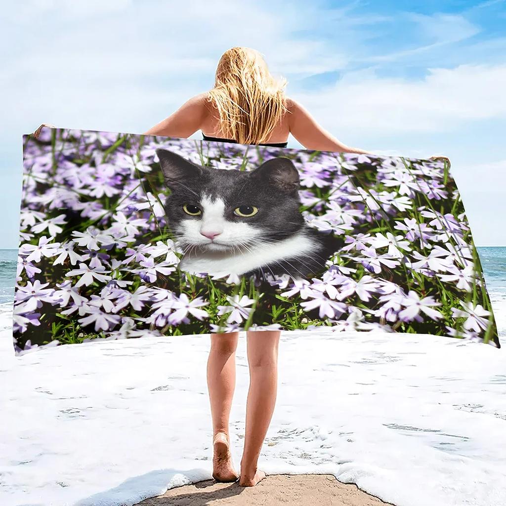 Dog With Flowers Pattern Microfiber Sand Free Beach Towel Oversized Quick Dry Absorbent Pool Towels For Pool Swimming Bathroom