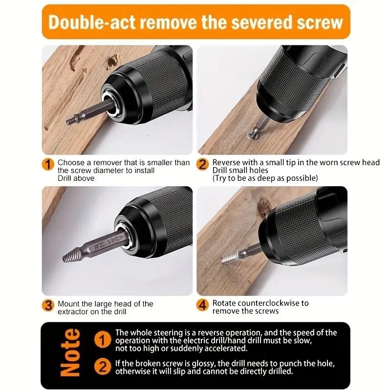 6pc HSS Extractor Double Head Screw Slide Tooth Removal Screwdriver Screwdriver Bit Broken Wire Tool Set